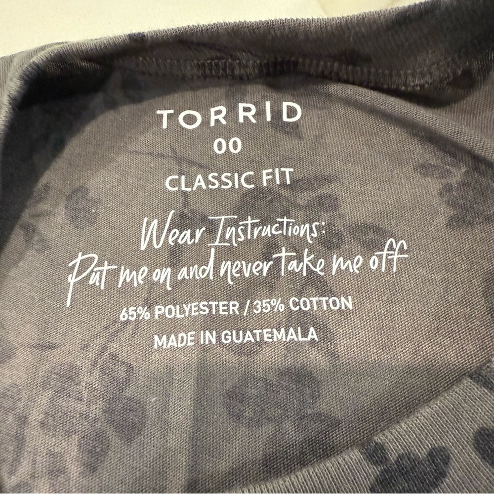 Torrid NWT CrewNeck Ruffle Shoulder Floral LongSleeve Shirt Womens 00 (M/L) Gray - Picture 4 of 6
